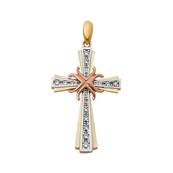TGDJ Other - 14K Tri Color CZ Religious Cross Pendant